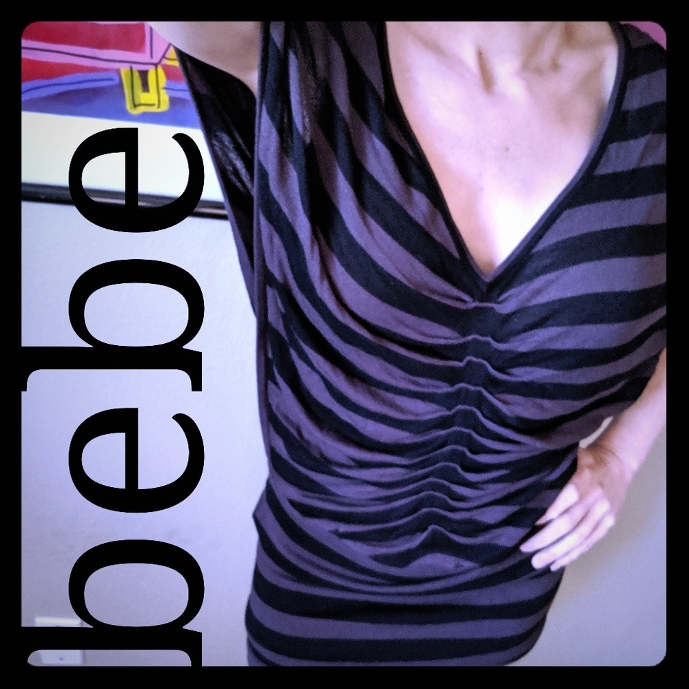 BeBe Striped Ruched Knit Dress S